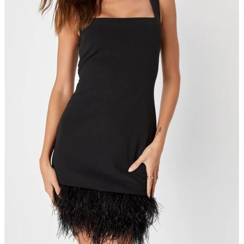 Fun Fantasy Black Sleeveless Feather Bodycon Mini Dress